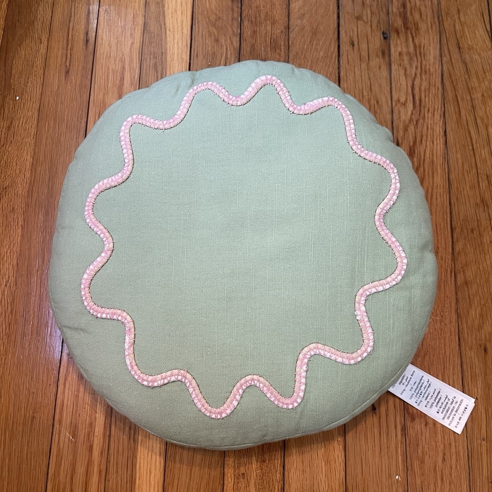 Rhode + West Elm Squiggle Boho Round Pillow Green Pink Cotton Shell